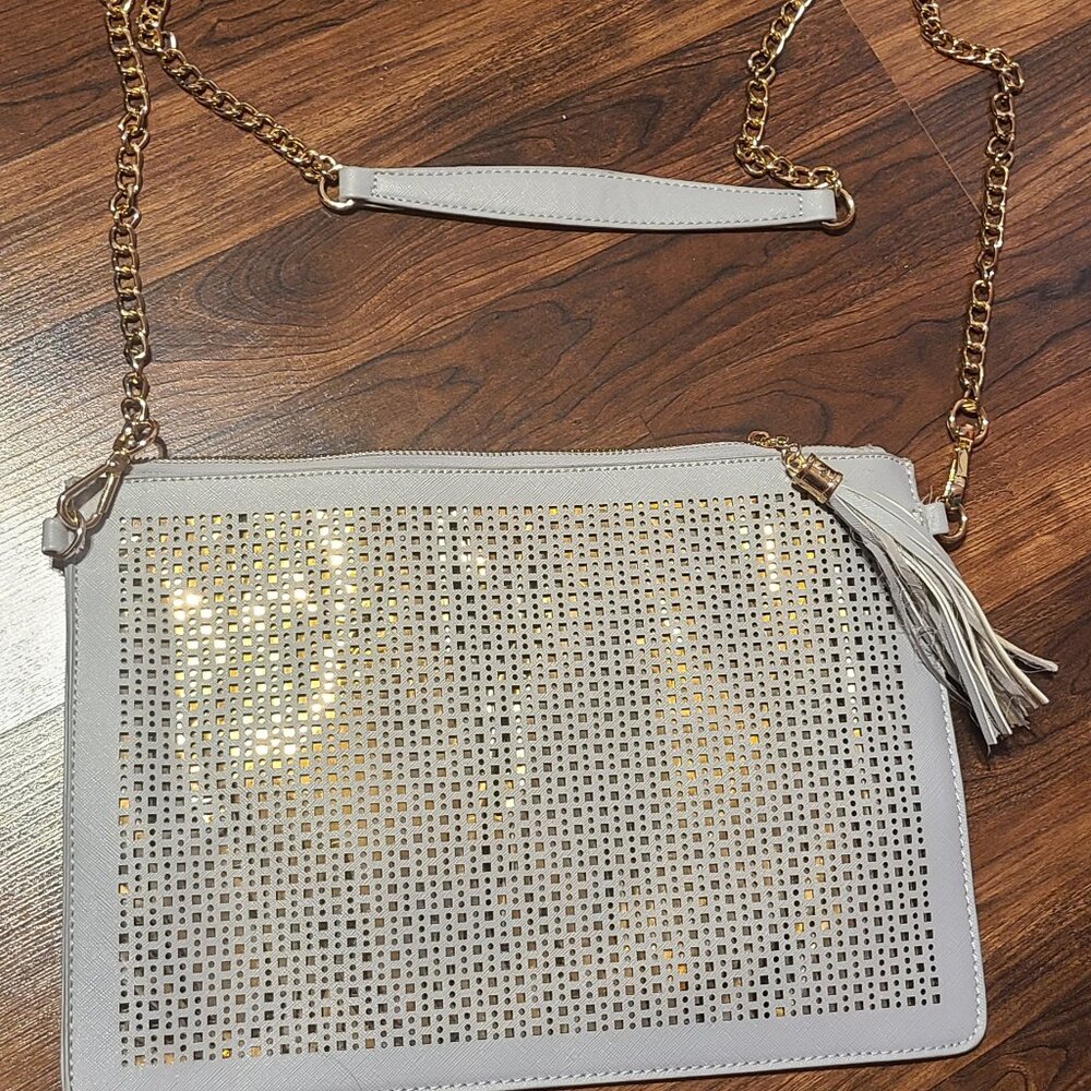 Mud Pie Gray Crossbody Large Clutch Bag